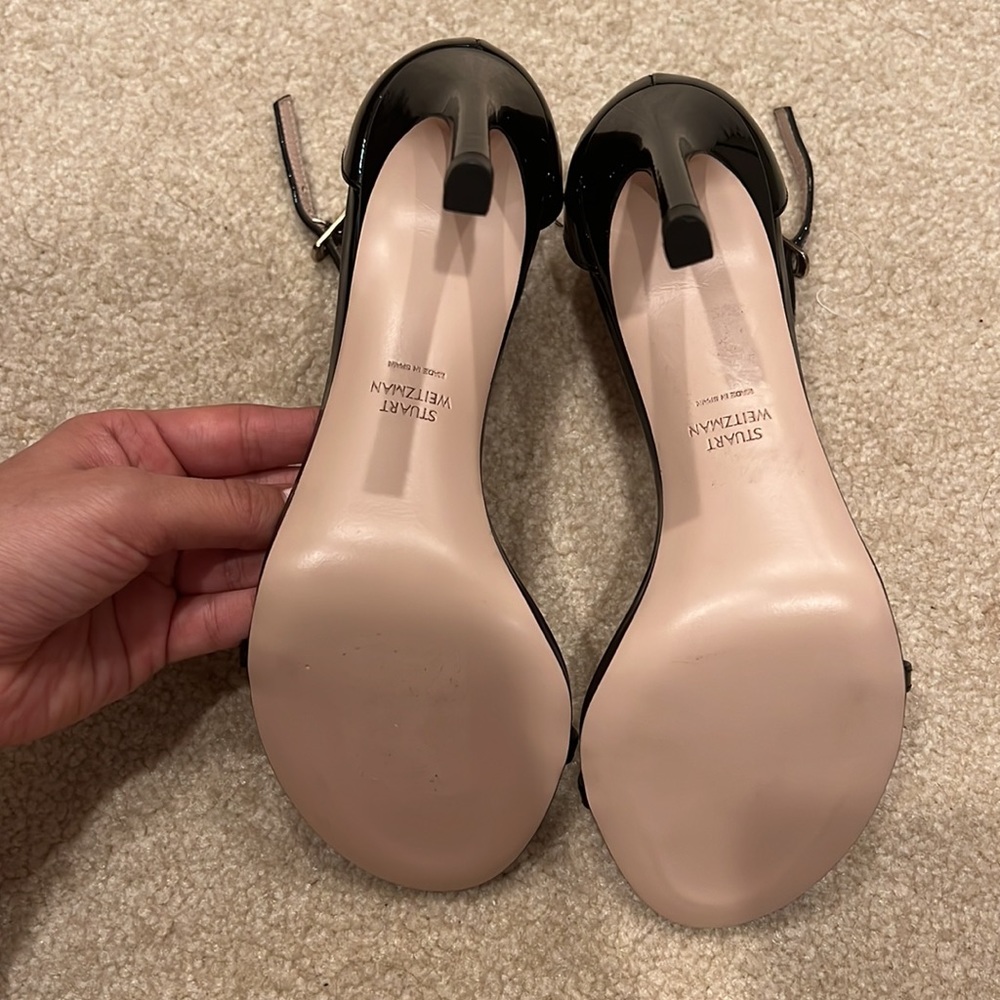 Stuart Weitzman Black Patent Leather Ankle-Strap Sandals - Picture 5 of 5
